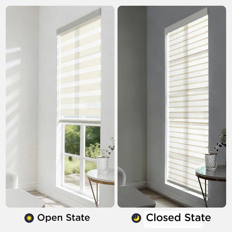 Joydeco Linen Zebra Blinds for Windows, Cordless Privacy Light Filtering Dual Layer Window Shades, Free-Stop Roller Blinds for Home, 25” W x 64” H - Image 4